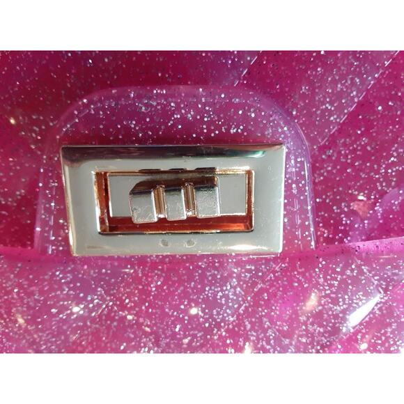 Tiny Treats Glitter Wave Cross Body Purse Handbag Pink Gold Chain Jelly Style - Picture 9 of 12